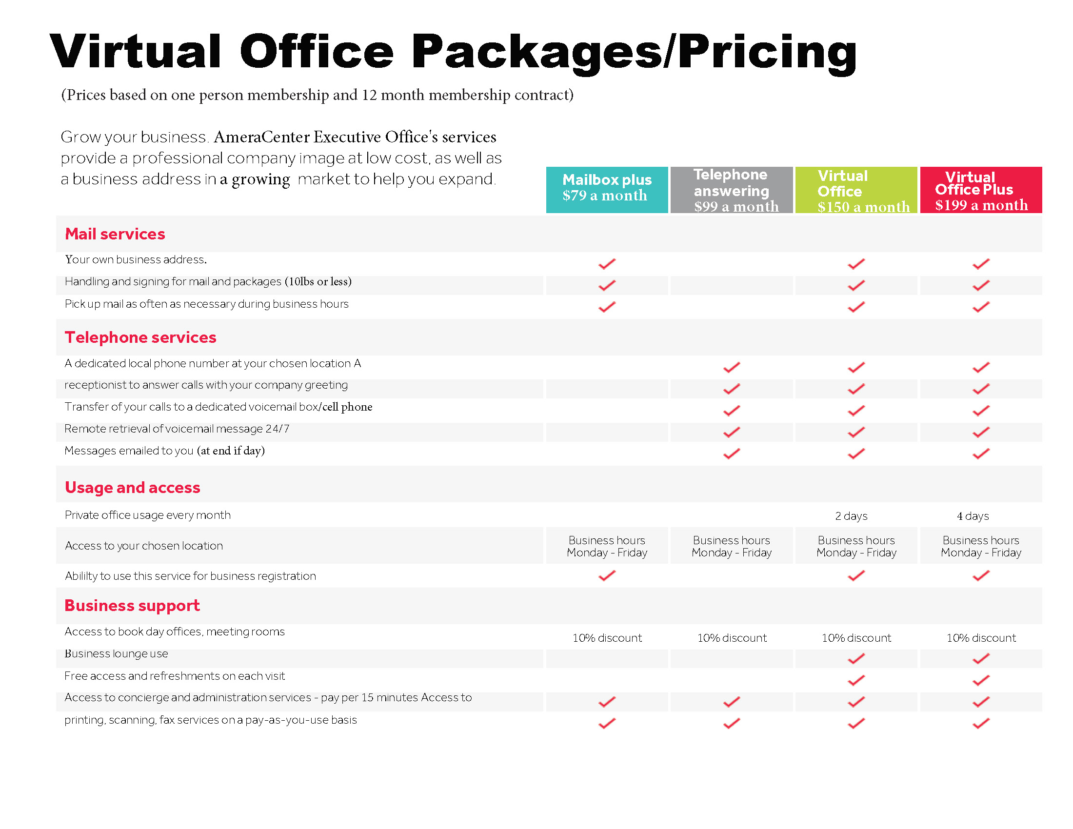 Virtual Office Pricing Packages